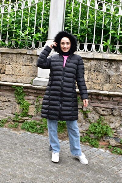azra fashion Düz Dikiş Fermuar Modelli Şişme Mont - Siyah - 40 - Azra01957-siyah-40