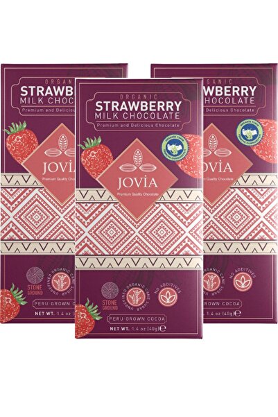 jovia premium quality chocolate Organik Sütlü Çilekli Çikolata 3'lü Avantaj P...