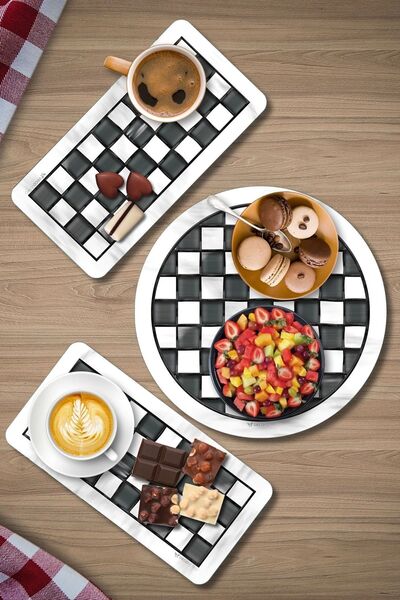 Decovetro MacKenzie 3-Piece Round Glass Plate Set - Black and White