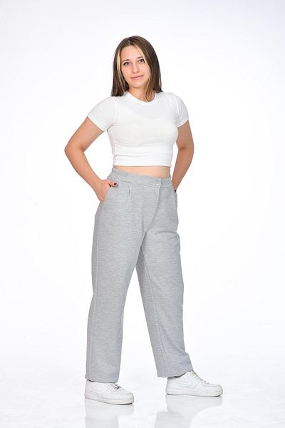Kamex Gray Women's Trousers - Zippered, Back Elastic and Pocket