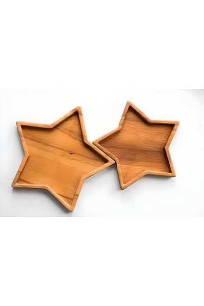 Tinex Natural Wooden Decorative 2-Piece Star Snack Bowl Presentation Plate