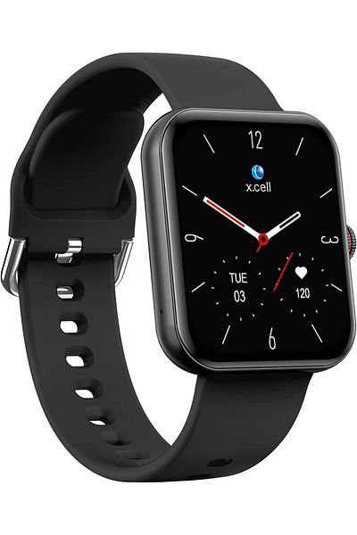 X.Cell G5 Talk Smartwatch: Heart Rate/Blood Pressure/Oxygen Monitoring, IP67, 1 Week Battery, Calls, Black