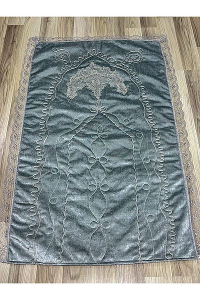 AYHANHOME French Velvet Dowry Bridal Set - Guipure Embroidered Prayer Mat