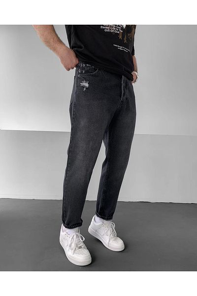NO1 KONSEPT Boyfriend Trousers - Anthracite with Ripped Pocket Detail