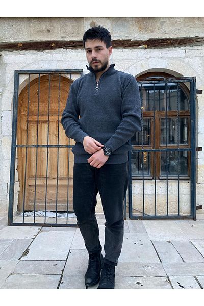 Dellinden Νέα σεζόν Κανονική εφαρμογή κολάρο με φερμουάρ Κομψό πλεκτό πουλόβερ ανθρακί χρώματος πουλόβερ με φερμουάρ