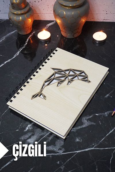 markcat Caiet din lemn cu dungi cu tematică Dolphin - Agenda/Caiet școlar (A5 - 120 coli)