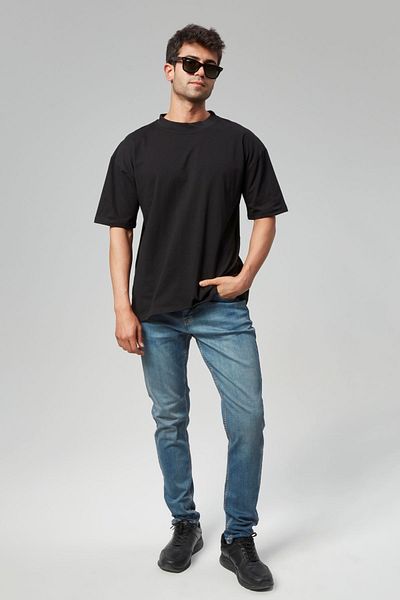 RO DENIM Мъжки дънки от еластична ликра в среден тон в синьо - слим крой (RO-4122)