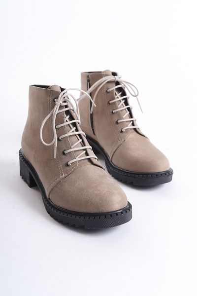 Santamarina Γυναικείες αδιάβροχες μπότες Rosa Beige Suede Lace Up