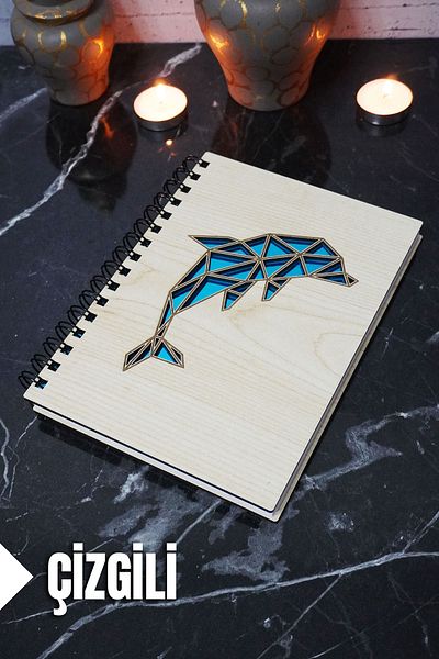 markcat Dolphin Themed Lined Wooden Notebook - Agenda/school Notebook (A5 - 120 Pages)