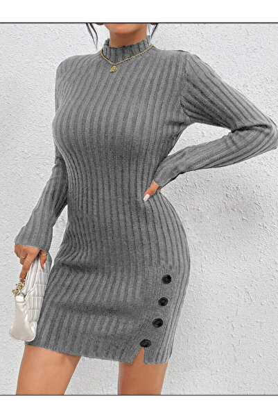 DRESSY CL Γυναικείο πλεκτό φόρεμα με λεπτομέρεια με κουμπιά και σχισμή, άνετο και άνετο