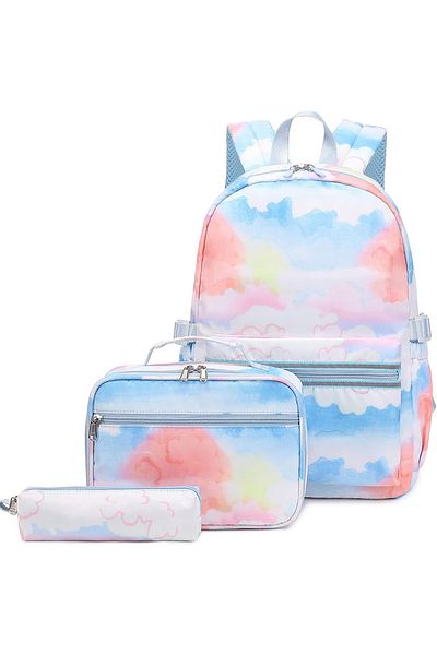 Go Veform Set de 3 genți de școală pentru fete (ghiozdan cu compartiment pentru laptop, nutriție, suport pentru stilouri) Albastru OSÇ2260-3