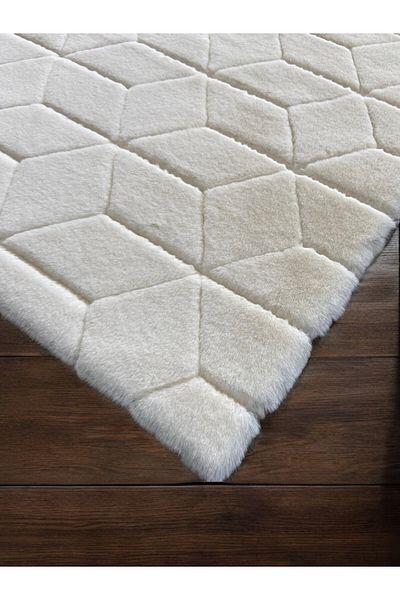 Prizma Comfort Diamond No:1 - Washable Single Bathroom Rug and Mat |   Cream - (75X110) cm