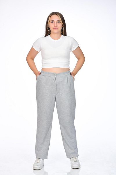 Kamex Gray Women's Trousers - Zippered, Back Elastic and Pocket