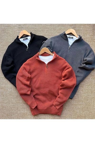SR 3 Pieces Knitwear Thessaloniki Sweater with Half Zipper