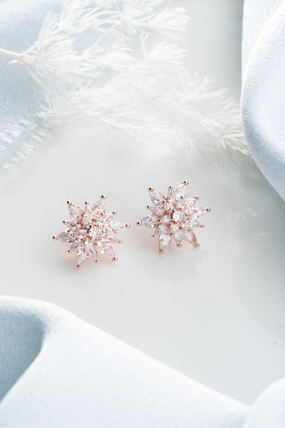 Silvano Jewelry 925 Ayar Gümüş Buzlu Beyaz Lotus Küpe