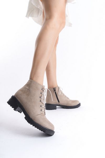 Santamarina Γυναικείες αδιάβροχες μπότες Rosa Beige Suede Lace Up