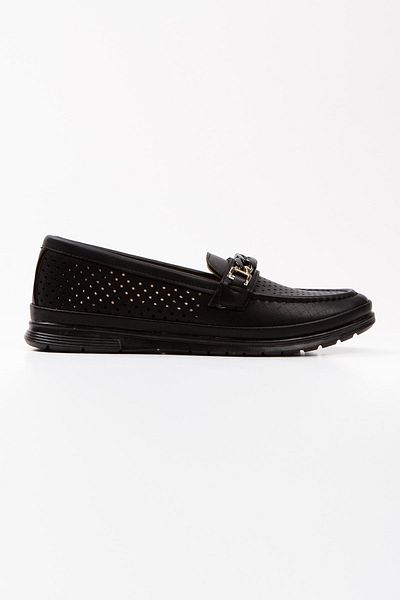 Limeo Mother's Day Special Black Women's Chain Detailed Soft Lightweight Summer Loafer Daily Ballerina Mother's Shoes