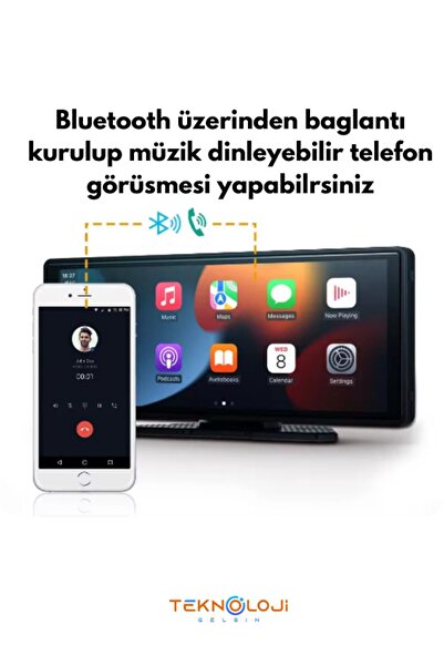 Teknoloji Gelsin Carplay Apple Android Uyumlu 10.2 İnç Büyük Ekran Tak Çalıştır 4K Ön/Arka Çift Kameralı Araç Ekranı