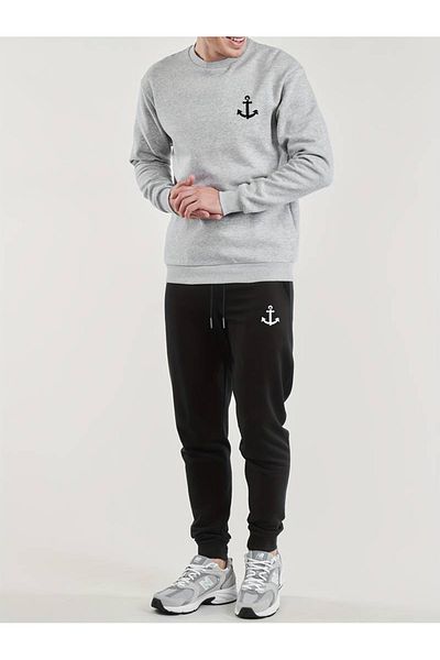 PALPİTO Ανδρικό γκρι oversize Jogger κοστούμι - Anchor printed, Crew λαιμόκοψη
