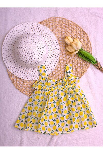 Chicsy Baby Şapkalı Limonlu Esnek Kız Bebek Elbisesi