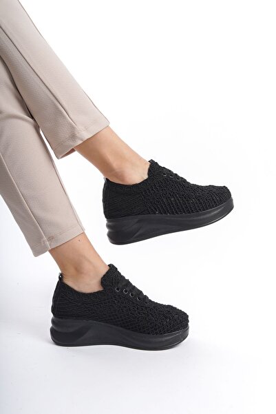 Limeo Summer Daily Women's Casual Ballerina Shoes - Black Lace Motif, High Sports Sole