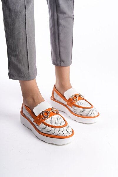 Limeo Помаранчево-білі лофери з металевими деталями та високою підошвою для щоденного носіння, жіноче взуття