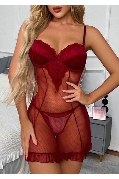 randevu Lace Mini Nightgown Cuped String - 2 Piece Set