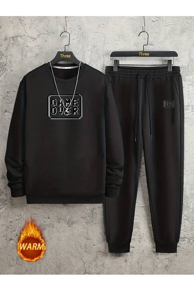 PALPİTO Game Over Printed Unisex Μαύρο Oversize Jogger Σετ - Crew Neck
