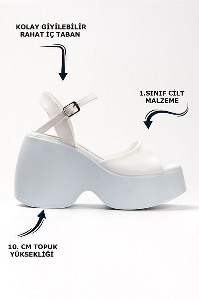 Limeo White High Sole Side Buckle Single Stripe Open Front Skin Summer Women's Sandals Shoes