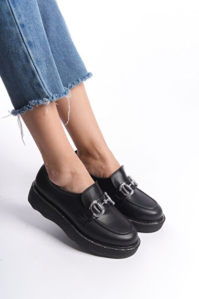 Limeo Чорний Onden Металеві деталі Блискучі прорізи на високій підошві Випадкові мокасини Мокасини Мокасини Жіночі туфлі Жіночі туфлі