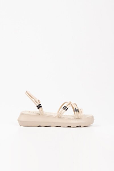 Limeo Κρεμ Σταυρωτά Λεπτά Ριγέ Ασημένια Λεπτομερή Γυναικεία Καλοκαιρινά Σανδάλια Εύκολα Φοριέται