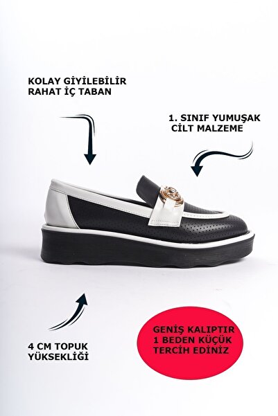 Limeo Черно-бели дамски обувки с метални детайли отпред, висока подметка и ежедневни мокасини