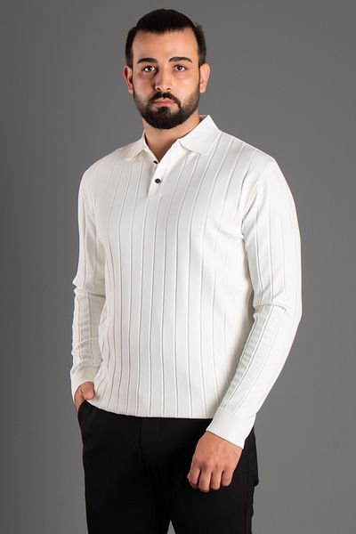 ZEKİ ÖZER Men's Striped Textured Polo Knitwear Sweater