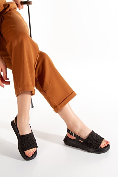 Limeo Black Lace Handmade Ankle Buckle Women's Summer Sandals Slippers