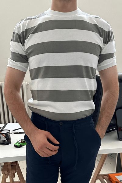 COOL TARZ Ανδρικό πλεκτό μπλουζάκι Color Block με στρογγυλή λαιμόκοψη