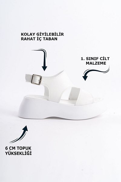 Limeo White High Sole Closed Side Open Buckle i Summer Women's Wedge Heeled Sandals