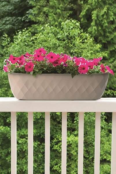 ToXA 6.5lt 48x14,5x15cm Baklava Desenli Hazneli Parlak Plastik Saksı Yakamoz Balkon Saksısı No2 Granit
