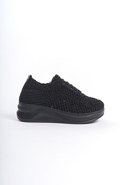 Limeo Summer Daily Women's Casual Ballerina Shoes - Black Lace Motif, High Sports Sole