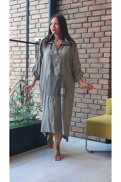 Park Moda 11372 FISTOLU - Ιταλικό λινό φόρεμα με κουκούλα
