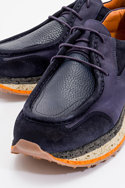 MARCOMEN Men's Comfort Casual Shoes - Thick Sole, Lace-up, Genuine Leather Mc 20418 Dark Blue