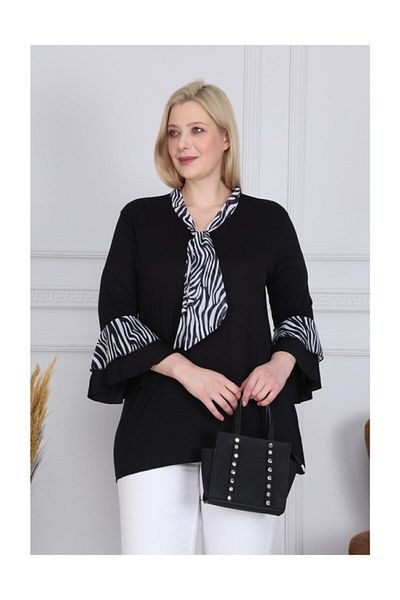 HÜLYA BUTİK Μπλούζα Black Zebra Chiffon Flares Flounce