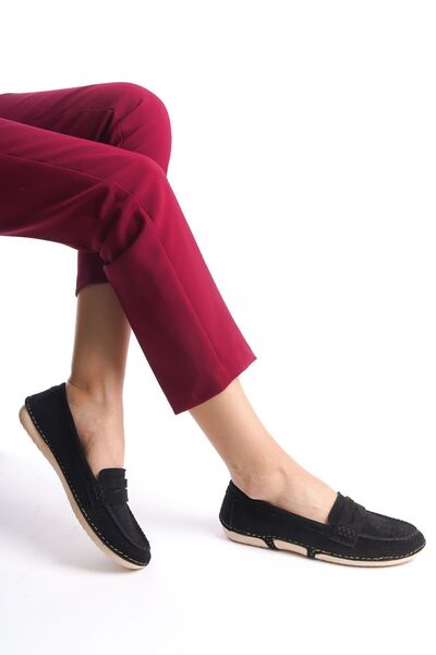 Limeo Черни перфорирани велурени удобни меки ежедневни дамски обувки с мокасини отпред