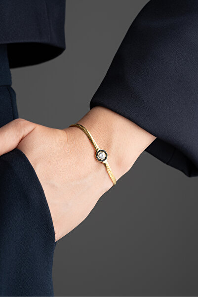 Silvano Jewelry 925 Ayar  Balık Sırtı İtalyan Tektaş Mineli Bileklik