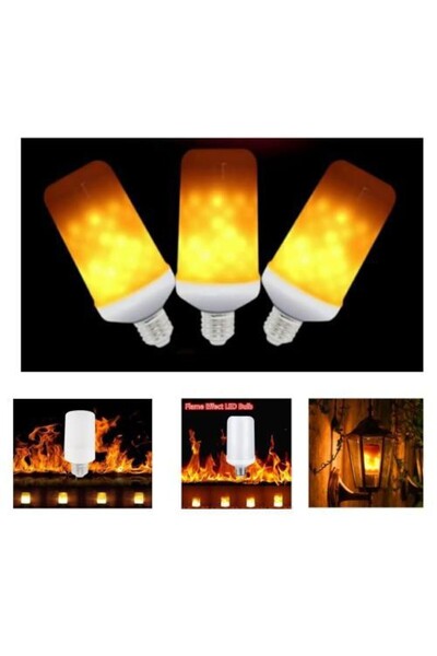 fullreyon 3'lü Paket 3 Işık Modlu, Alev Efektli 5 Watt, E27 Duy Led Ampul, Al...