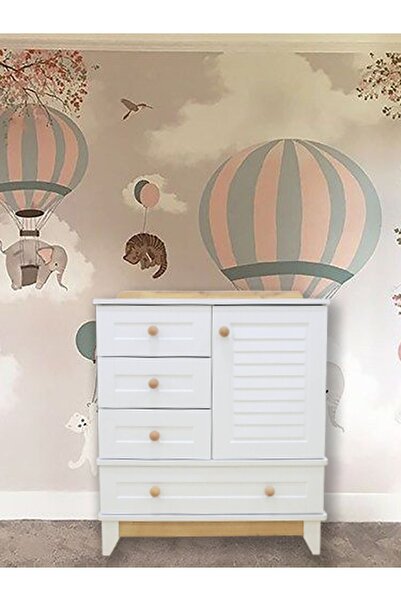 Koza Nova Full Panjur Ahşap Beyaz 3 Kapılı Dolap & Nova Full Panjur Şİfonyer