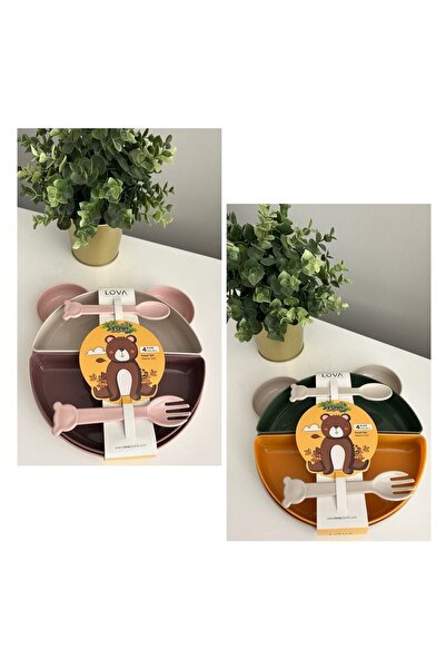 LOVA PLASTİK طقم أطباق عشاء للأطفال باللون الأصفر والأخضر