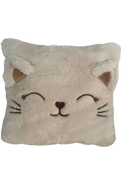 Moontoys Cute Plush Pillow with Cat Pattern - Soft Decorative, 30 Cm, Cream