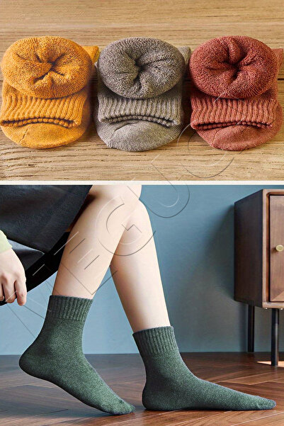 Meguca Socks Unisex Kışlık Renkli Pamuklu Extra Kalın ve Sıcak Isı Emici Havlu Çorap Seti 5 Çift
