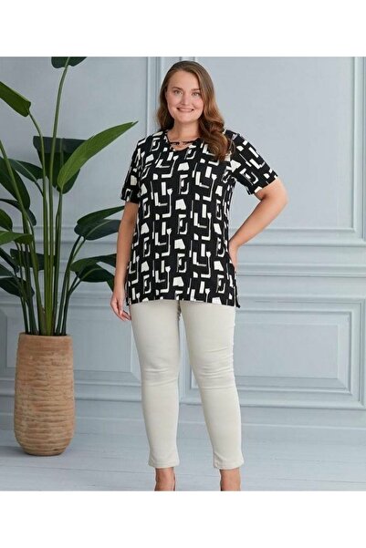 Te&Te Bluză de damă cu guler de mărime mare cu detaliu inel