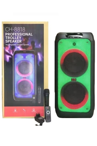 JUNGLEE Büyük Boy Kablosuz Mikrofonlu Bluetooth Hoparlör Taşınabilir Şarjlı Led Işıklı Speaker Party Box